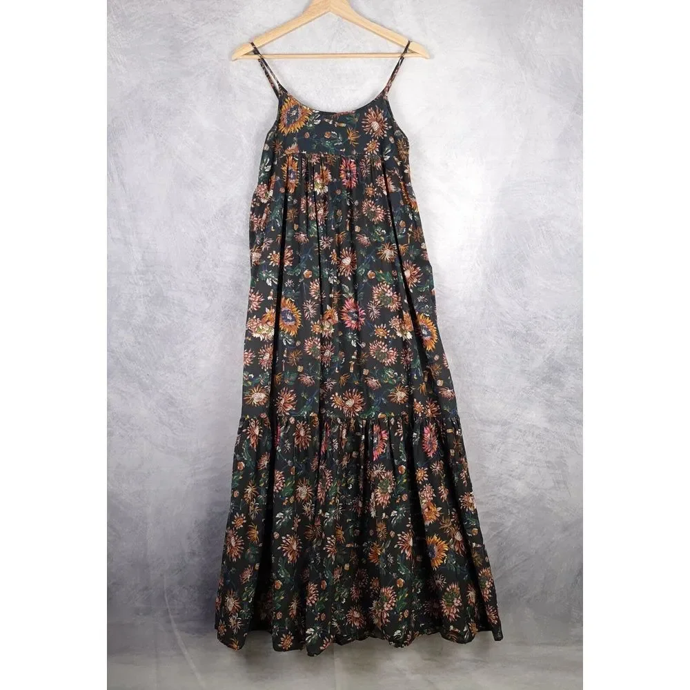 NATURAL LIFE Black Floral Maxi Dress with Green and Mustard Accents - Picture 1 of 16